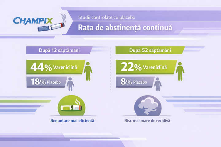 Studii controlate cu placebo - indicatori de abstinență continuă
